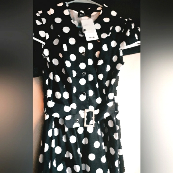 Heart & Roses Blk & Wht Ploka Dot Dress - Picture 6 of 11